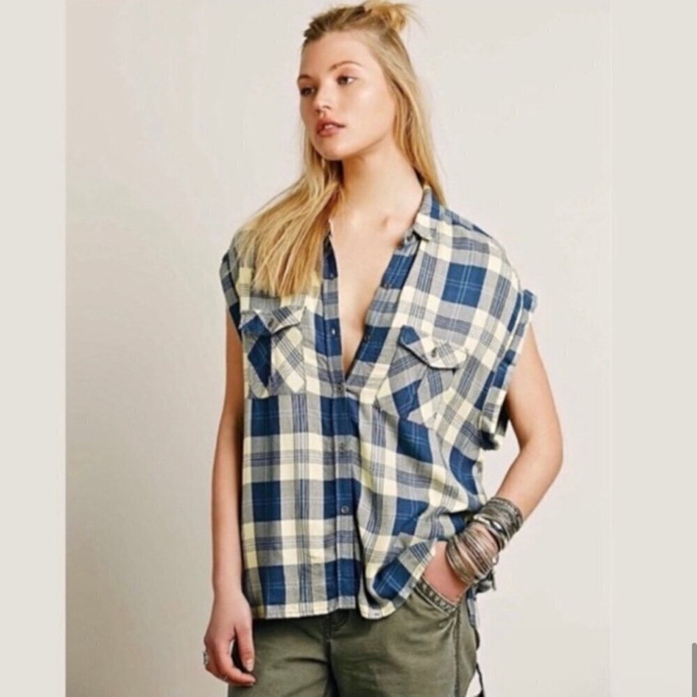 Rails × Free People Collab Britt Plaid Flannel SleevelessButton-Front Blouse S